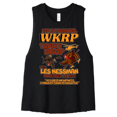 Thanksgiving 1st Annual WKRP Turkey Drop Women's Racerback Cropped Tank