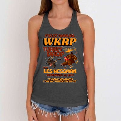 Thanksgiving 1st Annual WKRP Turkey Drop Women's Knotted Racerback Tank