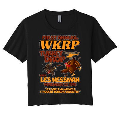 Thanksgiving 1st Annual WKRP Turkey Drop Women's Crop Top Tee