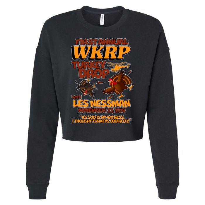 Thanksgiving 1st Annual WKRP Turkey Drop Cropped Pullover Crew