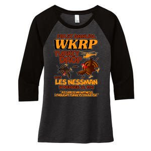 Thanksgiving 1st Annual WKRP Turkey Drop Women's Tri-Blend 3/4-Sleeve Raglan Shirt