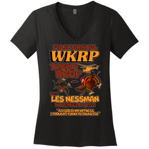 Thanksgiving 1st Annual WKRP Turkey Drop Women's V-Neck T-Shirt