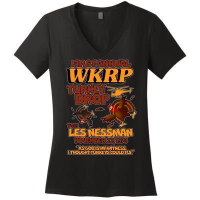 Thanksgiving 1st Annual WKRP Turkey Drop Women's V-Neck T-Shirt