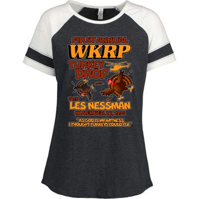 Thanksgiving 1st Annual WKRP Turkey Drop Enza Ladies Jersey Colorblock Tee