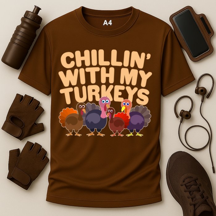 Thanksgiving Chillin' With My Turkeys Cooling Performance Crew T-Shirt