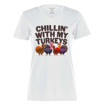 Thanksgiving Chillin' With My Turkeys Women's Momentum V-Neck T-Shirt