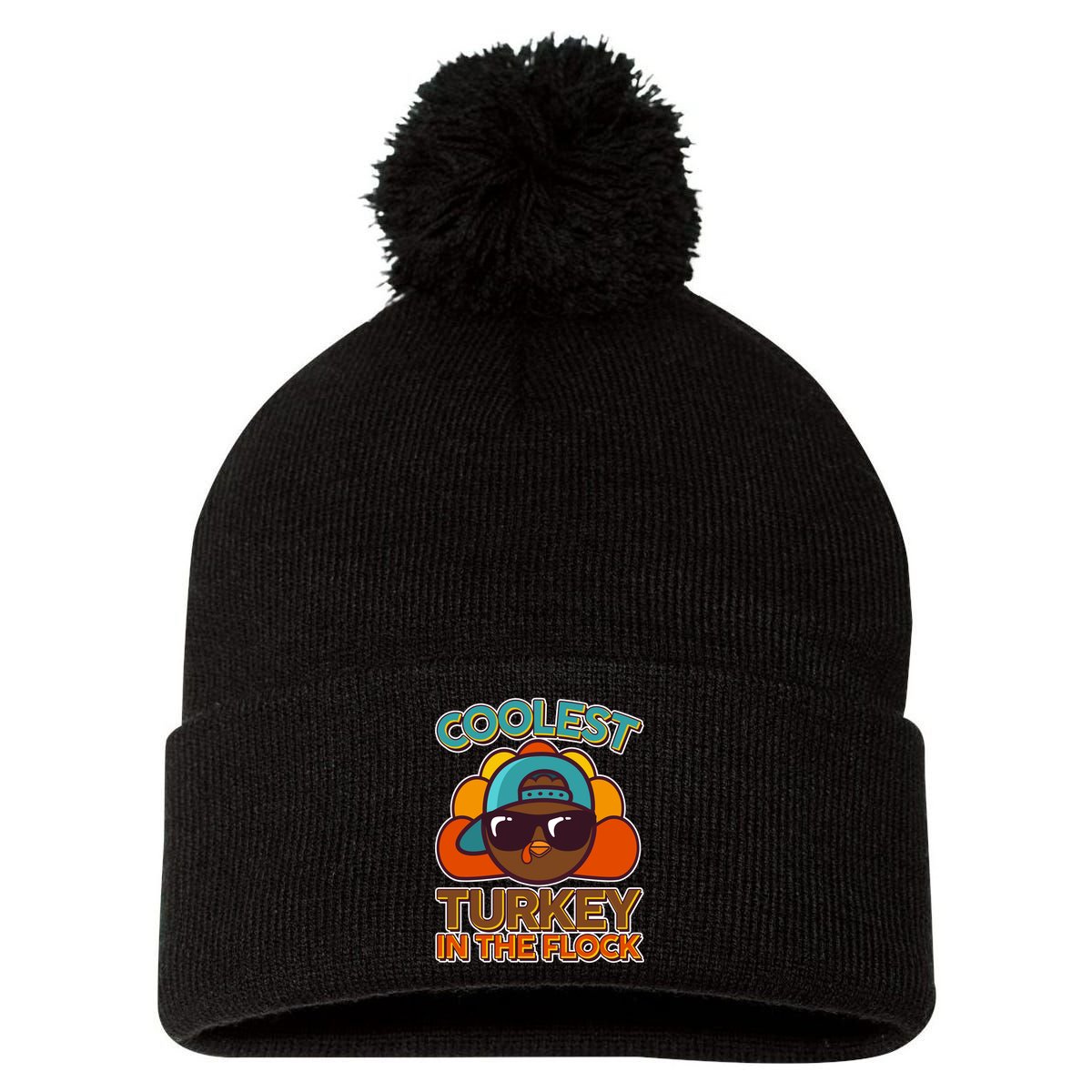Thanksgiving Coolest Turkey In The Flock Pom Pom 12in Knit Beanie