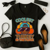 Thanksgiving Coolest Turkey In The Flock Women's V-Neck T-Shirt