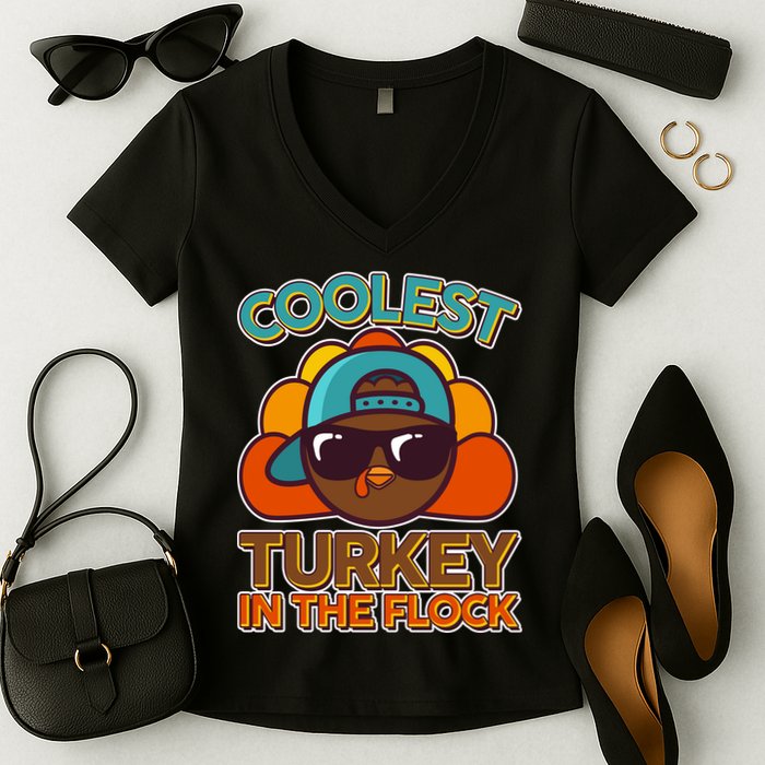 Thanksgiving Coolest Turkey In The Flock Women's V-Neck T-Shirt