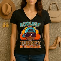 Thanksgiving Coolest Turkey In The Flock Women's V-Neck T-Shirt