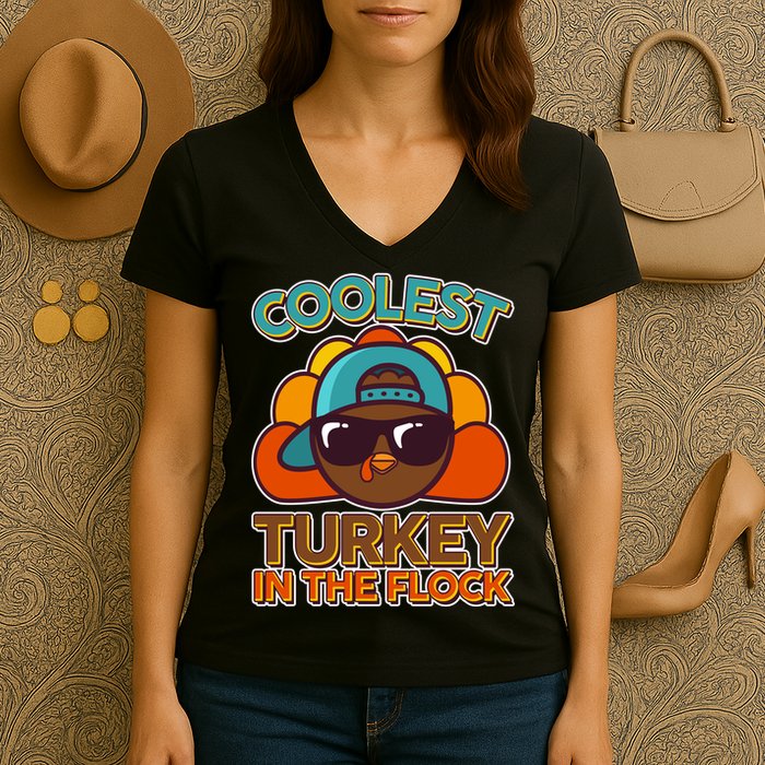Thanksgiving Coolest Turkey In The Flock Women's V-Neck T-Shirt