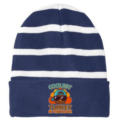 Thanksgiving Coolest Turkey In The Flock Striped Beanie with Solid Band