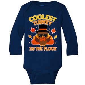 Thanksgiving Cute Coolest Turkey In The Flock Baby Long Sleeve Bodysuit