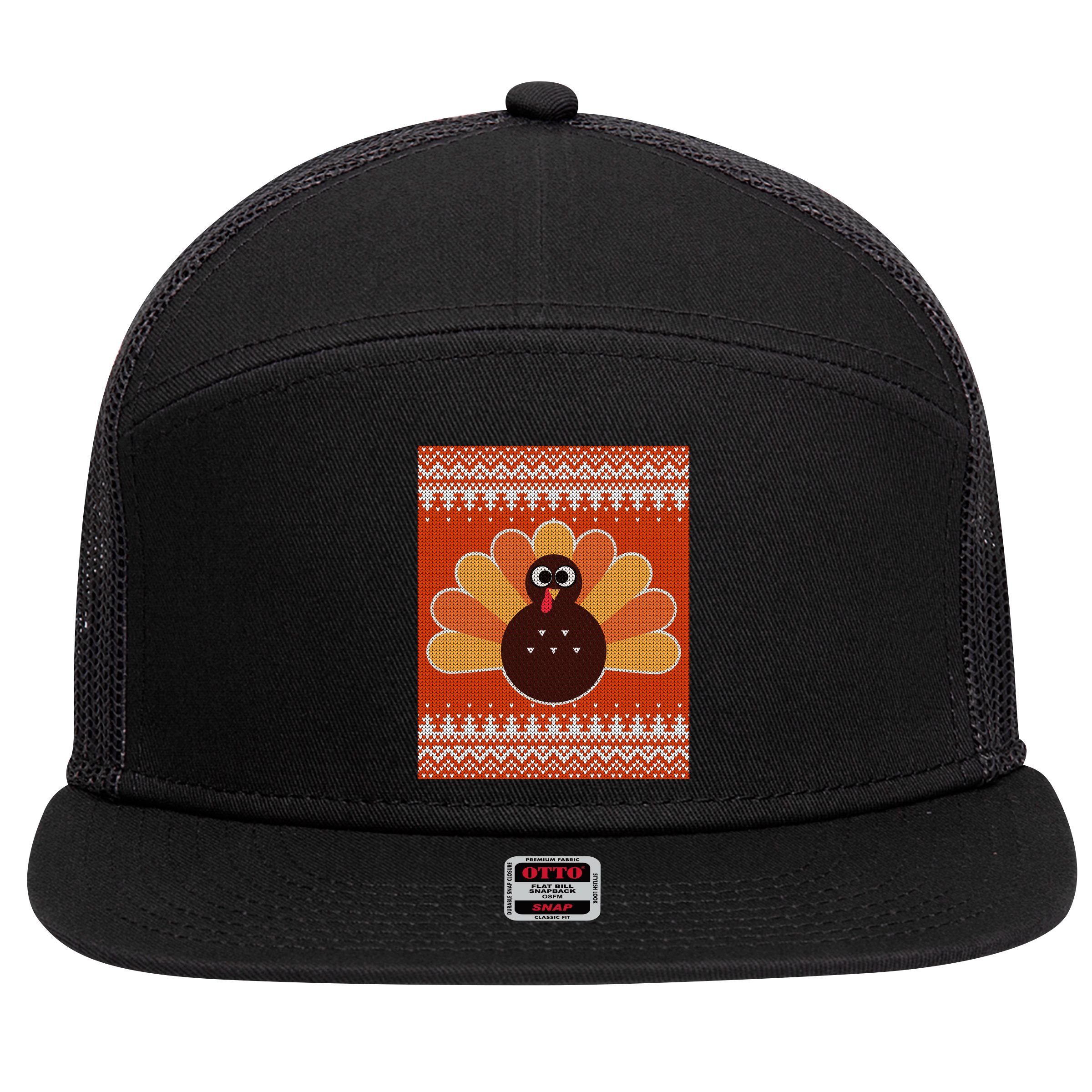 Thanksgiving Cute Turkey Ugly Sweater 7 Panel Mesh Trucker Snapback Hat