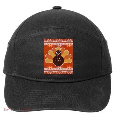 Thanksgiving Cute Turkey Ugly Sweater 7-Panel Snapback Hat