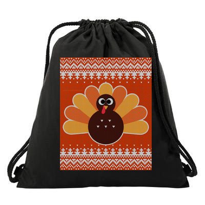 Thanksgiving Cute Turkey Ugly Sweater Drawstring Bag