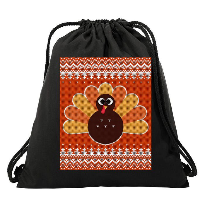 Thanksgiving Cute Turkey Ugly Sweater Drawstring Bag
