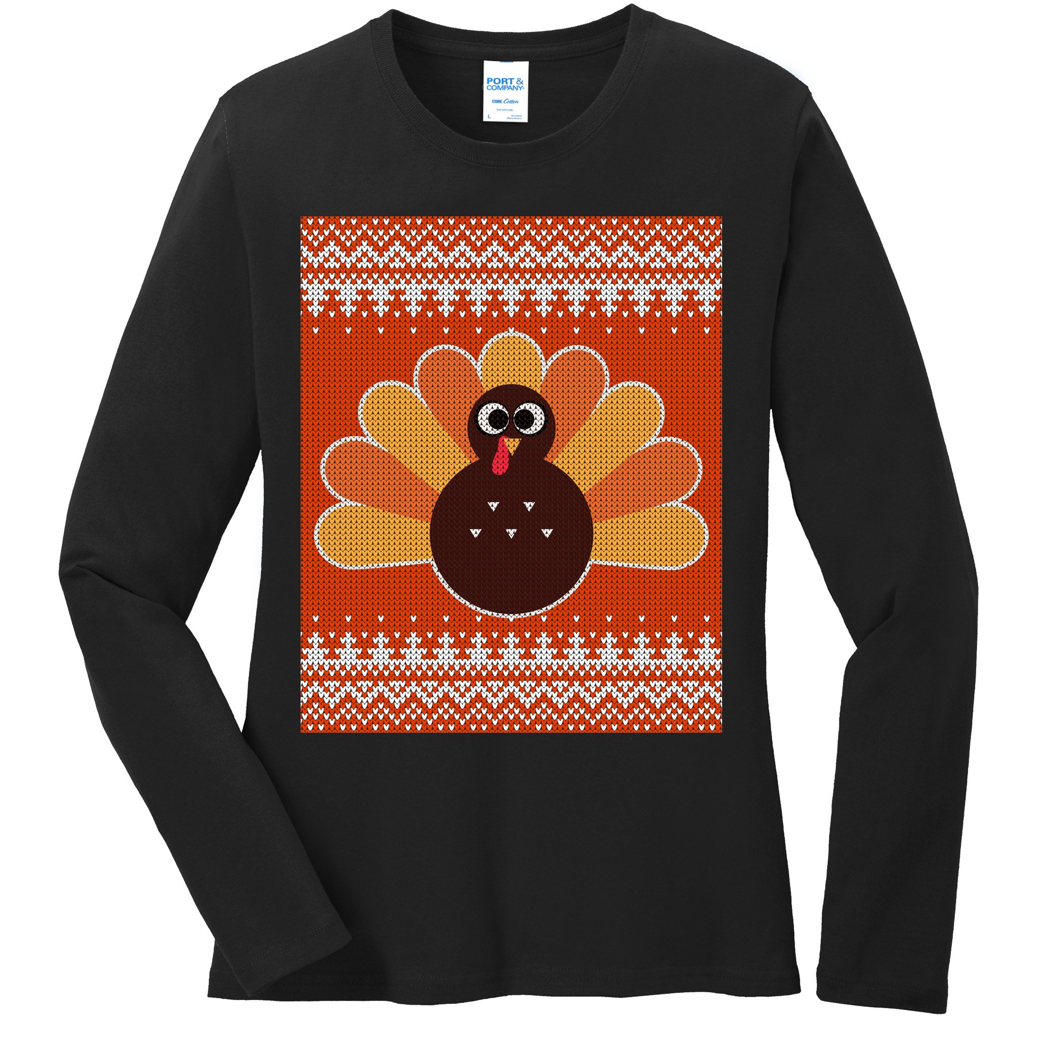 Thanksgiving Cute Turkey Ugly Sweater Ladies Long Sleeve Shirt