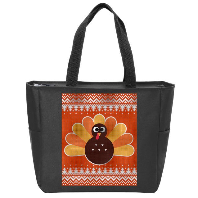 Thanksgiving Cute Turkey Ugly Sweater Zip Tote Bag