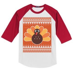 Thanksgiving Cute Turkey Ugly Sweater Kids Colorblock Raglan Jersey