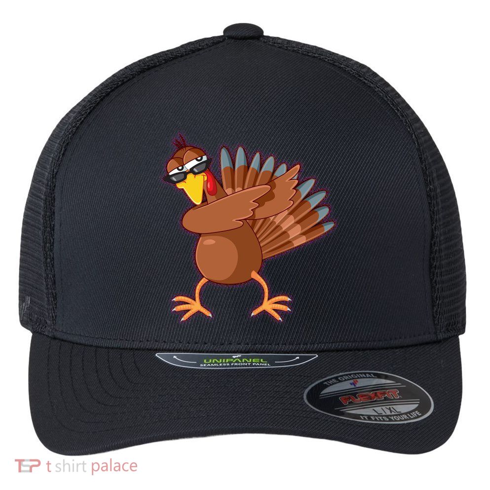 Thanksgiving Dabbing Turkey Flexfit Unipanel Trucker Cap