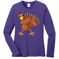 Thanksgiving Dabbing Turkey Ladies Long Sleeve Shirt