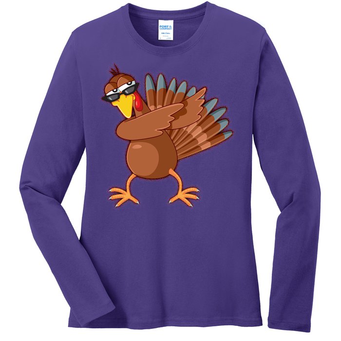 Thanksgiving Dabbing Turkey Ladies Long Sleeve Shirt