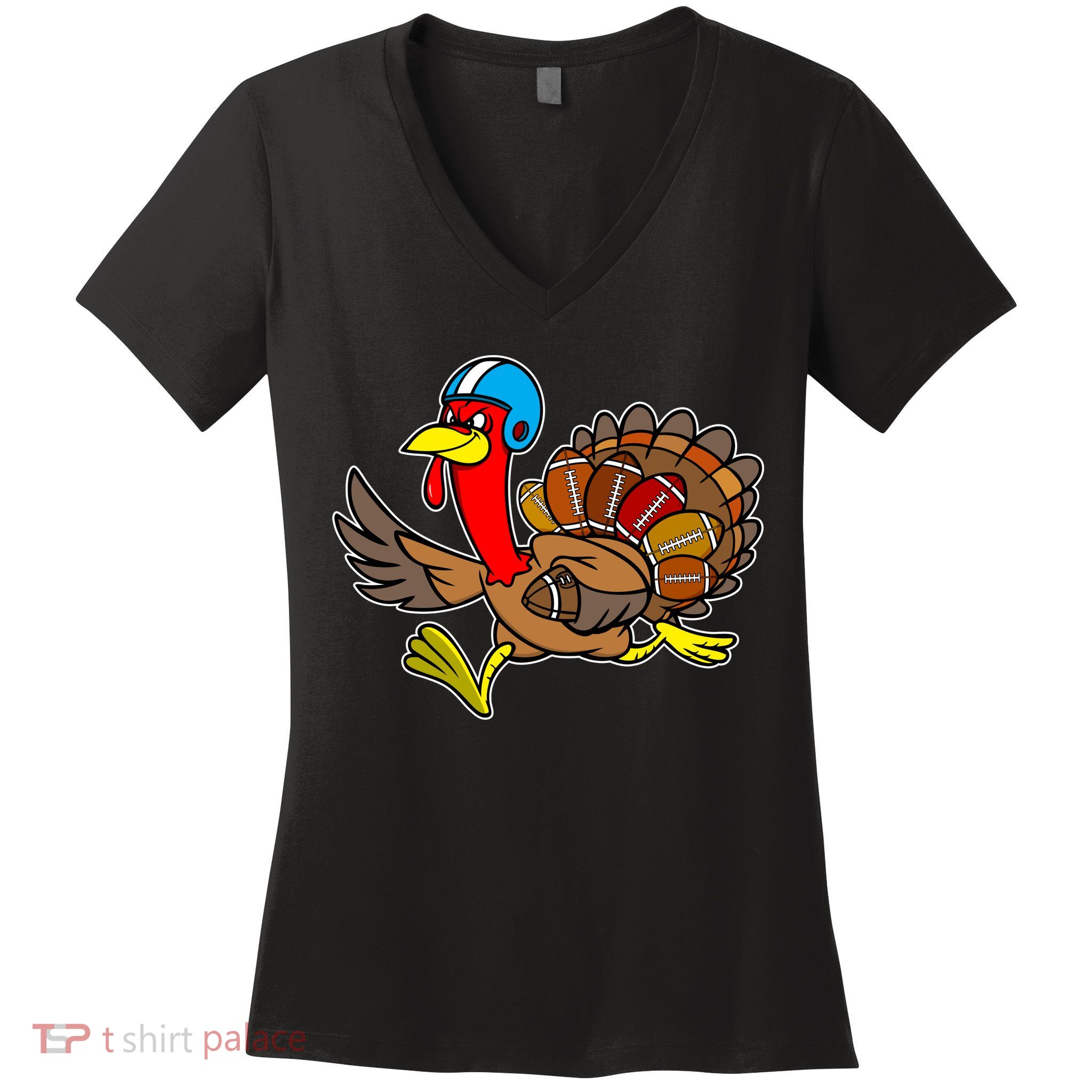 Thanksgiving Football Turkey Women's V-Neck T-Shirt