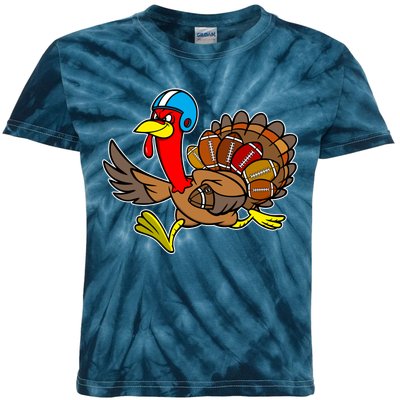 Thanksgiving Football Turkey Kids Tie-Dye T-Shirt