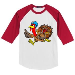 Thanksgiving Football Turkey Kids Colorblock Raglan Jersey