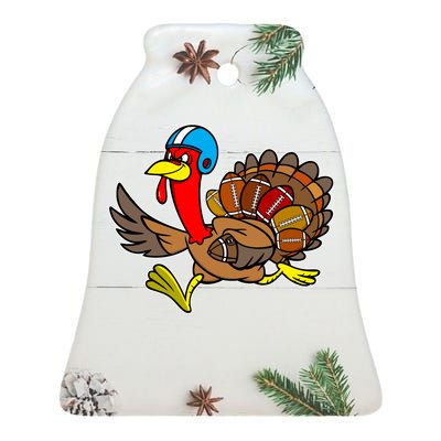 Thanksgiving Football Turkey Ceramic Bell Ornament