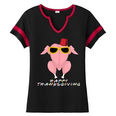 Thanksgiving Friends Funny Turkey Head Ladies Halftime Notch Neck Tee