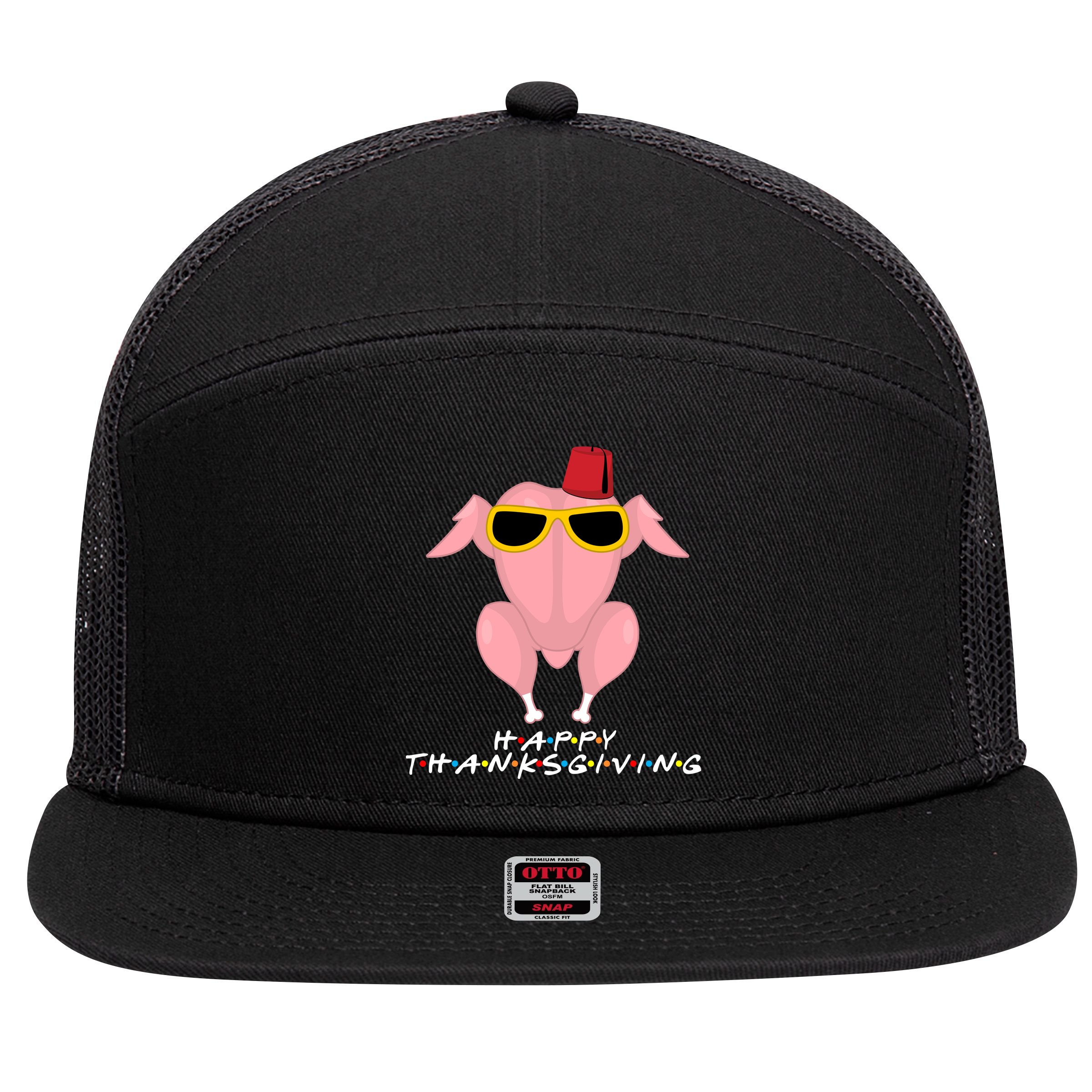 Thanksgiving Friends Funny Turkey Head 7 Panel Mesh Trucker Snapback Hat