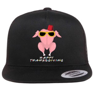 Thanksgiving Friends Funny Turkey Head Flat Bill Trucker Hat