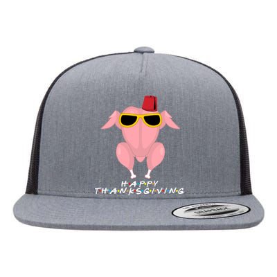 Thanksgiving Friends Funny Turkey Head Flat Bill Trucker Hat