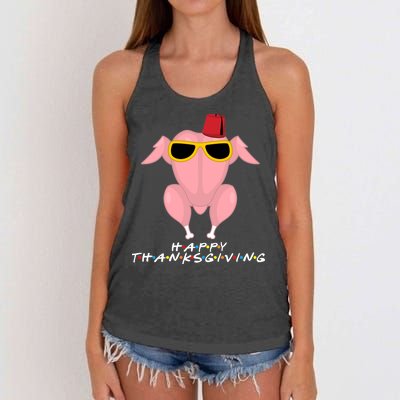 Thanksgiving Friends Funny Turkey Head Women's Knotted Racerback Tank