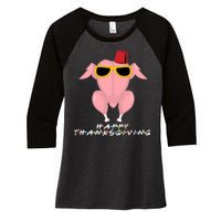 Thanksgiving Friends Funny Turkey Head Women's Tri-Blend 3/4-Sleeve Raglan Shirt