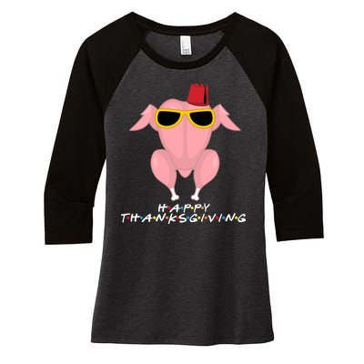 Thanksgiving Friends Funny Turkey Head Women's Tri-Blend 3/4-Sleeve Raglan Shirt