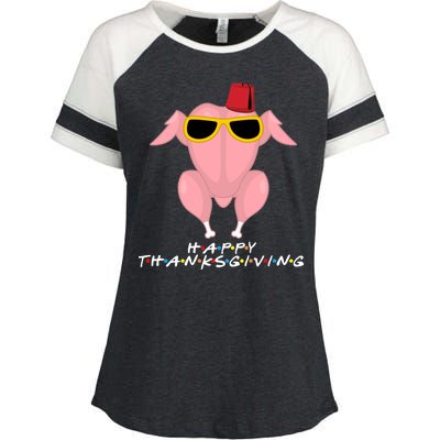 Thanksgiving Friends Funny Turkey Head Enza Ladies Jersey Colorblock Tee