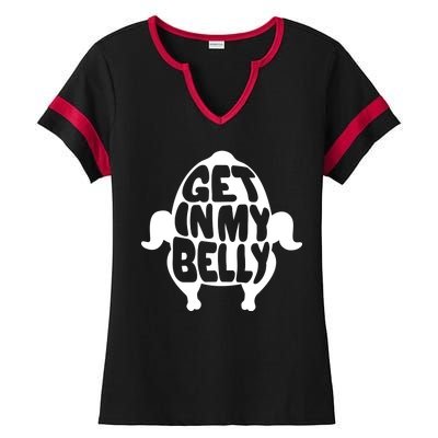 Thanksgiving Get In My Belly Ladies Halftime Notch Neck Tee