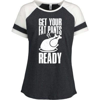 Thanksgiving Get Your Fat Pant Ready Enza Ladies Jersey Colorblock Tee