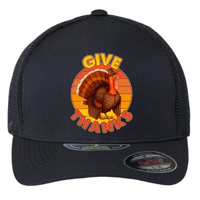 Thanksgiving Give Thanks Emblem Flexfit Unipanel Trucker Cap