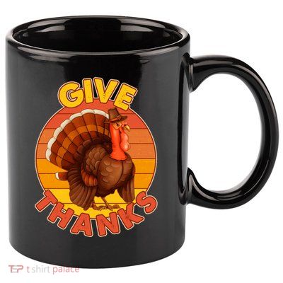 Thanksgiving Give Thanks Emblem 11oz C Handle Ceramic Mug