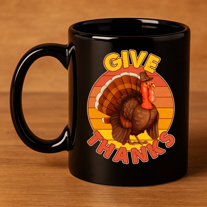 Thanksgiving Give Thanks Emblem 11oz C Handle Ceramic Mug