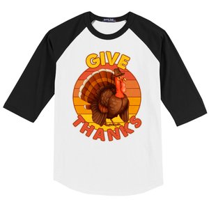 Thanksgiving Give Thanks Emblem Baseball Sleeve Shirt