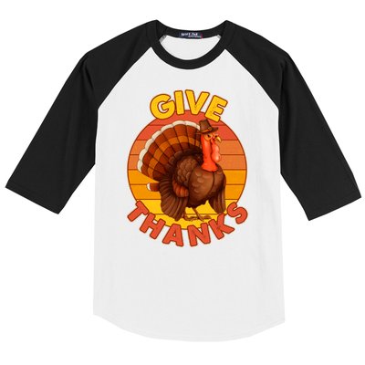 Thanksgiving Give Thanks Emblem Baseball Sleeve Shirt