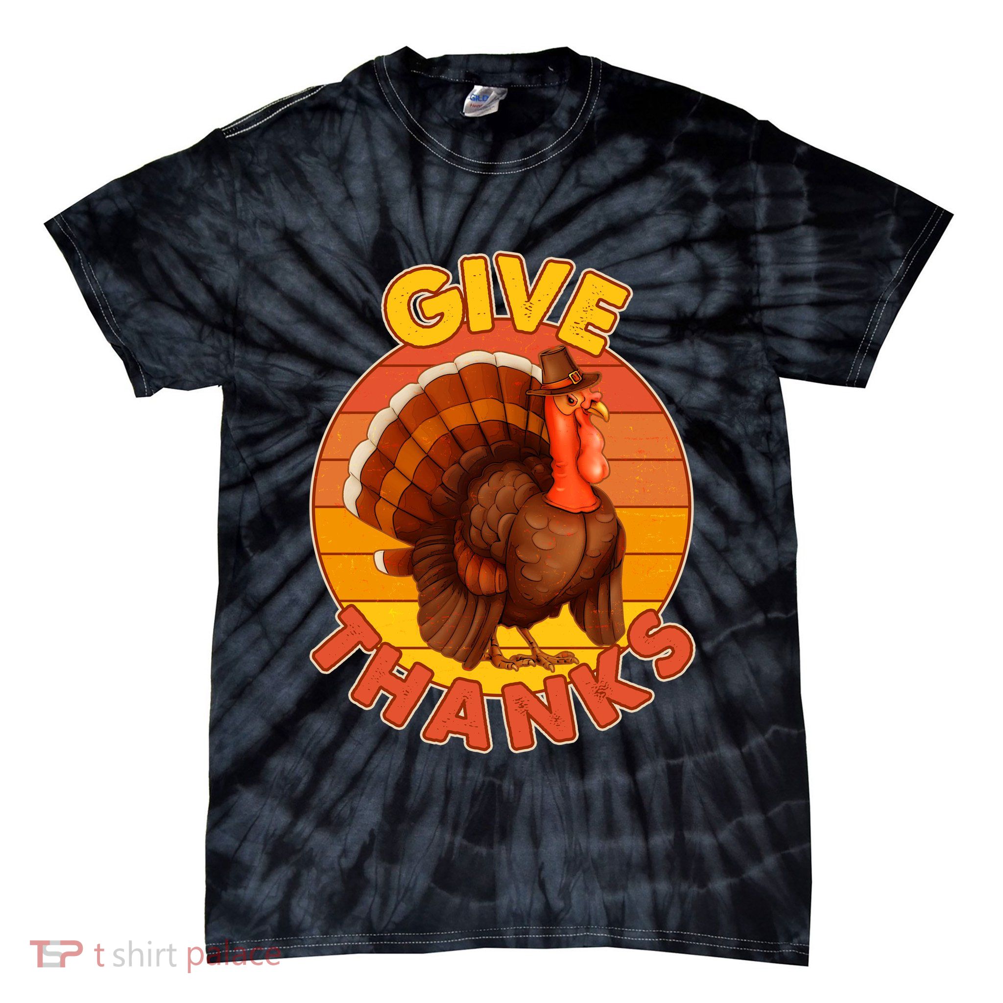 Thanksgiving Give Thanks Emblem Tie-Dye T-Shirt