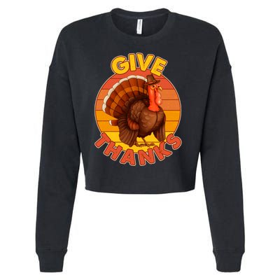 Thanksgiving Give Thanks Emblem Cropped Pullover Crew