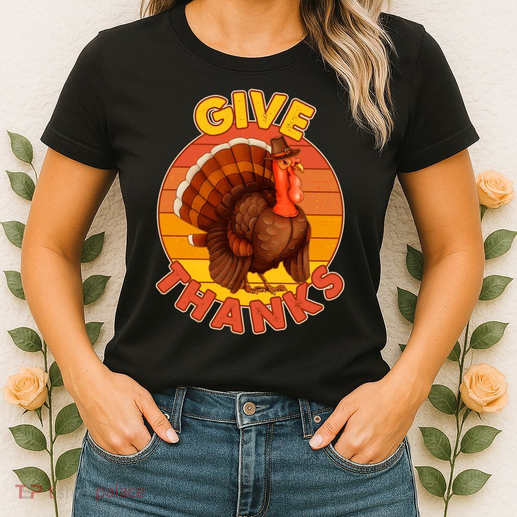 Thanksgiving Give Thanks Emblem Womens T-Shirt