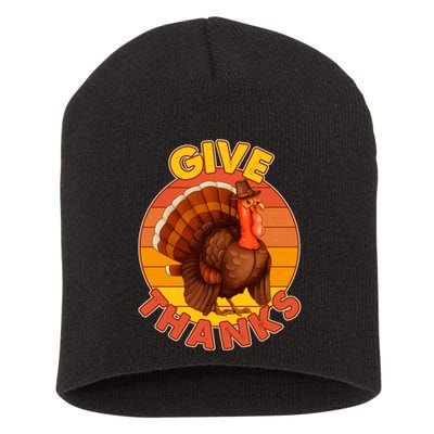 Thanksgiving Give Thanks Emblem Short Acrylic Beanie